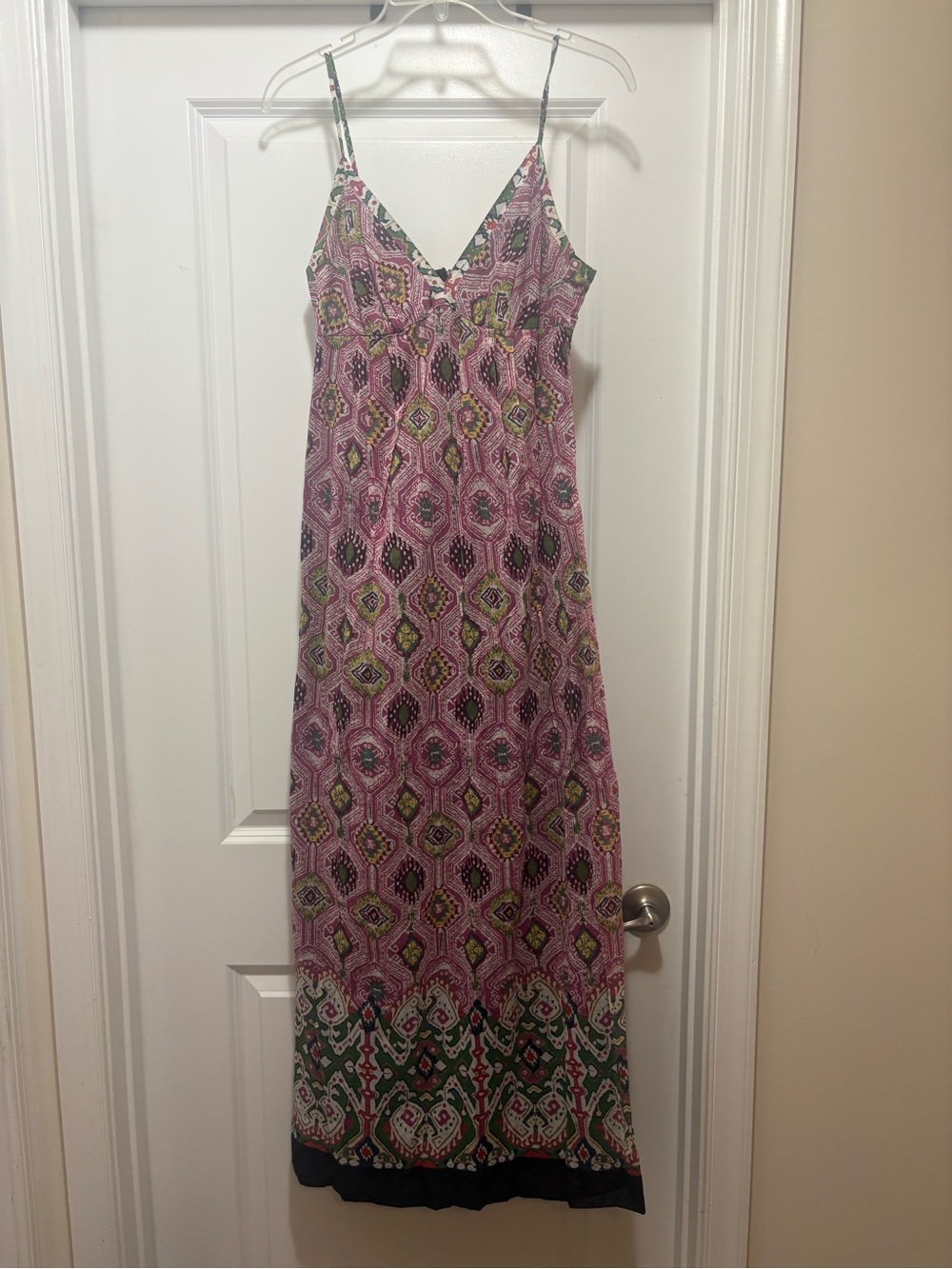 ECI Pink and Patterned Maxi Dress with Green Accents